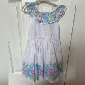 Tommy Bahama White Eyelet Girls' Floral Border Dress with Ruffle Collar